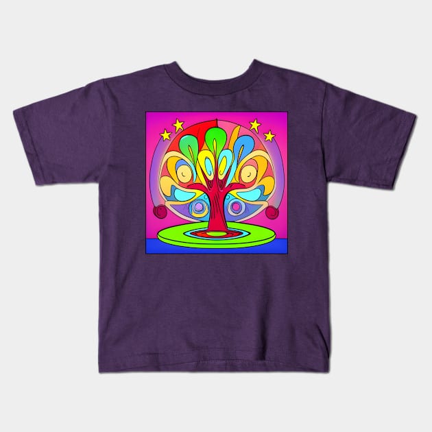 Vibrant 70s Style World Tree of Life (MD23ERD006) Kids T-Shirt by Maikell Designs